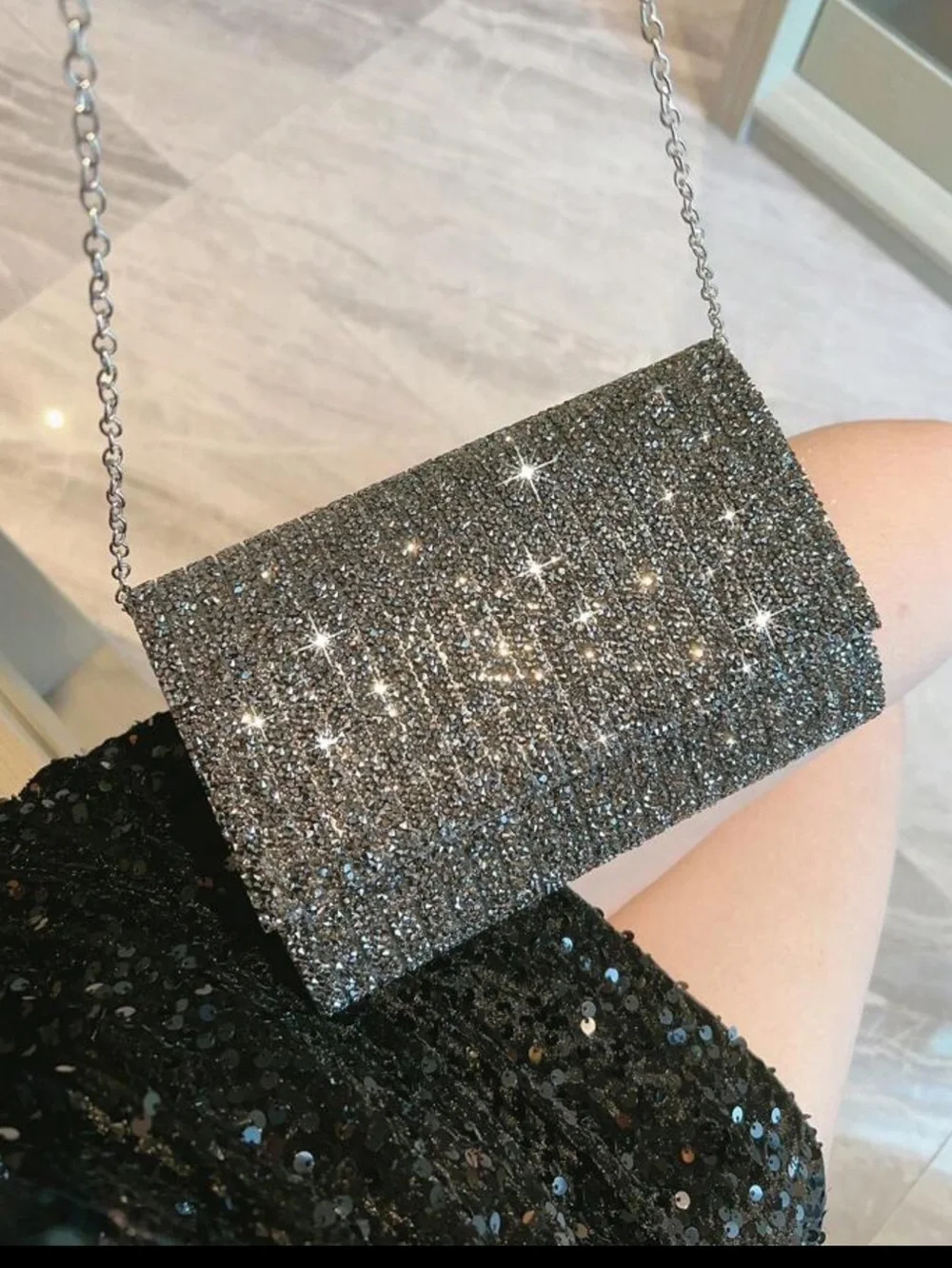 Black and Silver Rhinestone Prom Wedding Clutch Bag